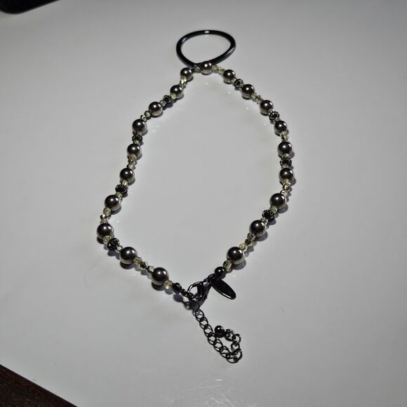 New York Silver Tone Beaded Necklace Teardrop Shaped Pendant 17-19" - Picture 12 of 14